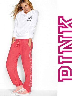 Victoria's Secret PINK | Distressed Coral Logo Print Joggers | Size Large